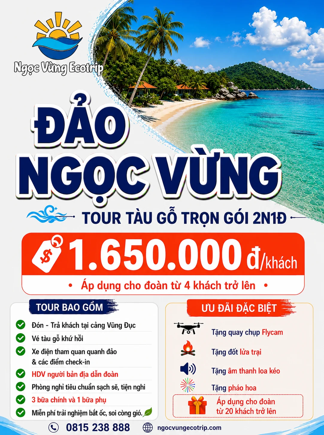 COMBO TRỌN GÓI 2N1Đ TÀU GỖ